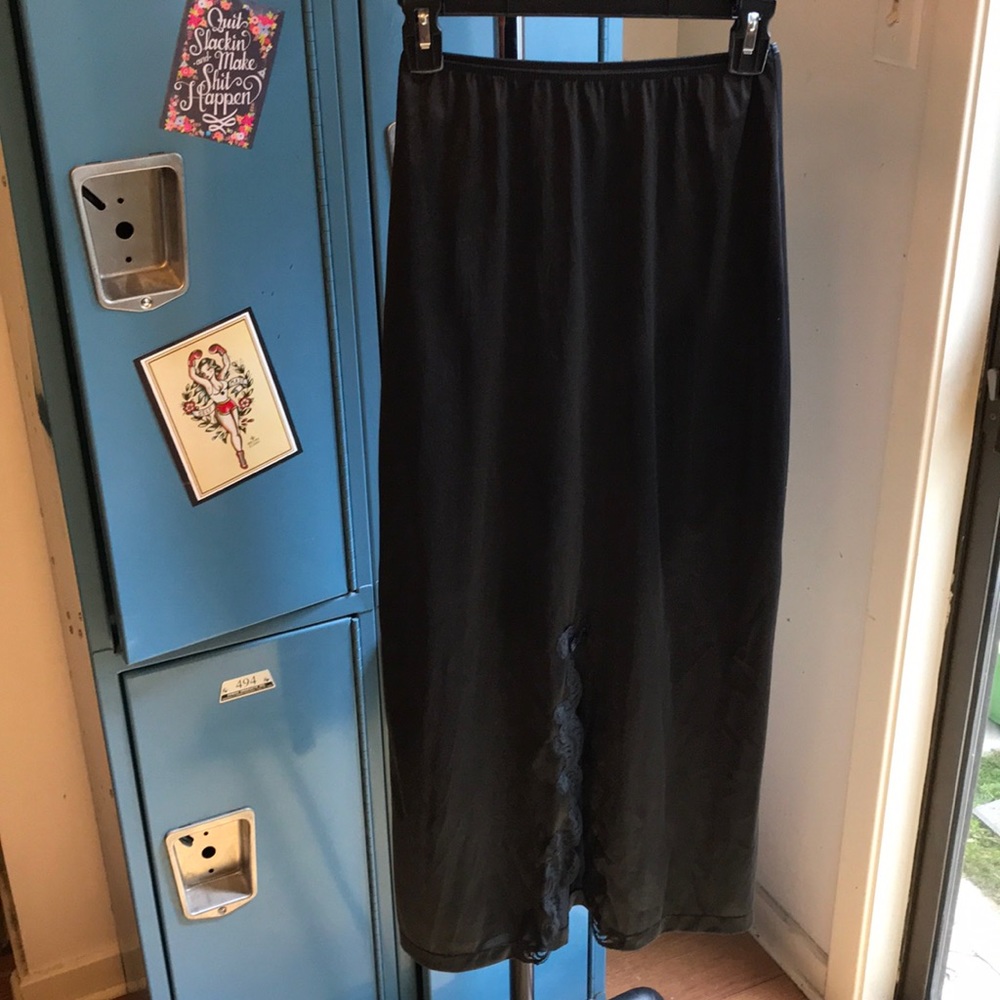 Vintage Long Black Sears Slip with Lace Slit